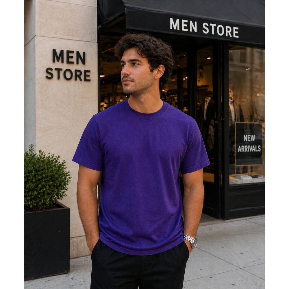 Gildan Heavy Cotton Purple Short Sleeve T-Shirt Mens Large Crew Neck‎ Solid Tee